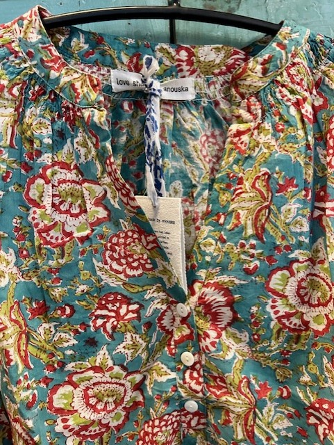 Opio bluse turquise/red