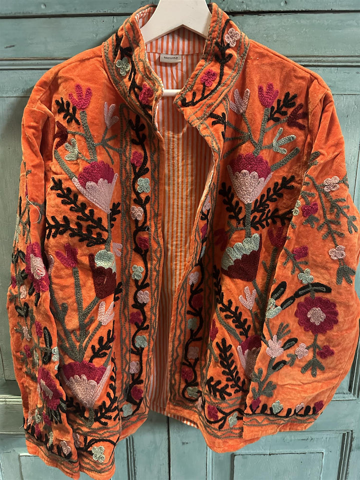 Anouska jakke velur med broderier orange