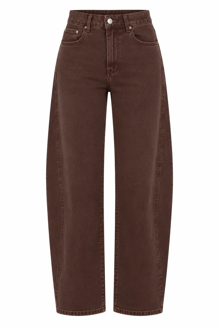 Bukse barrel jeans brun