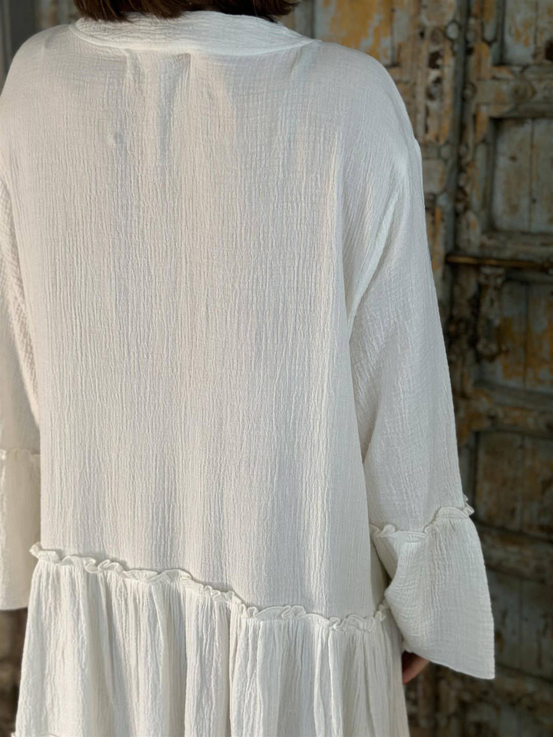 Bahamas lang kjole bomullskrepp hvit
