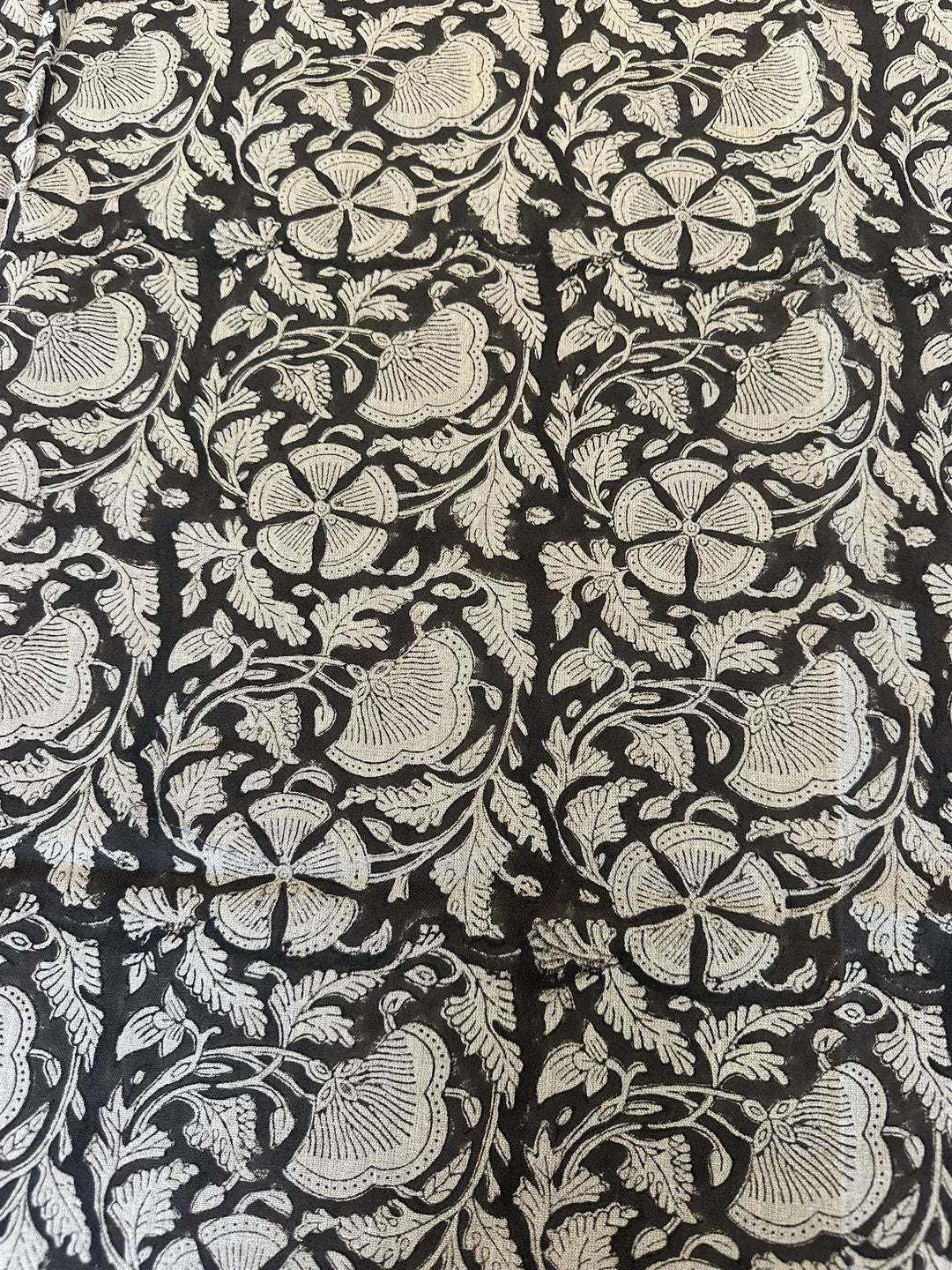 Duk 100% lin blokktrykket mønster 150x350 cm natur &  sort