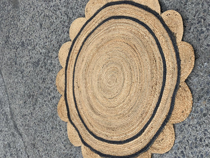Rundt gulvteppe med tungekant jute Ø: 120 cm natur/grå