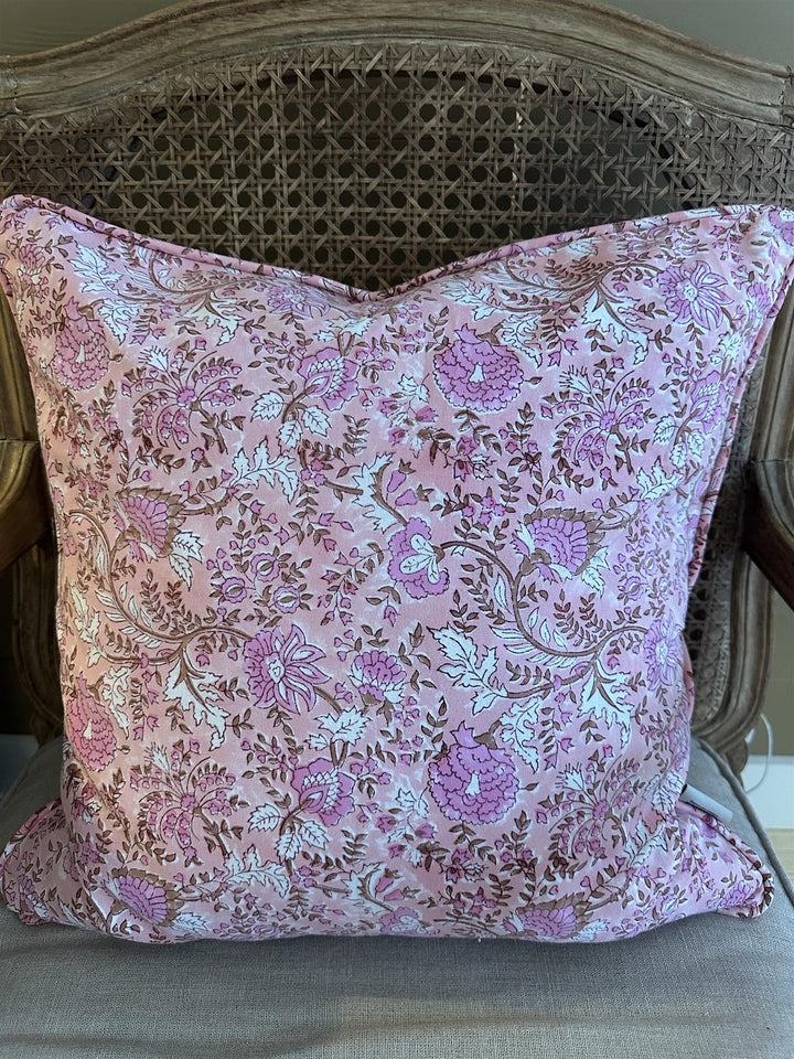 Putetrekk Fleur pink blokktrykk 50x50 cm