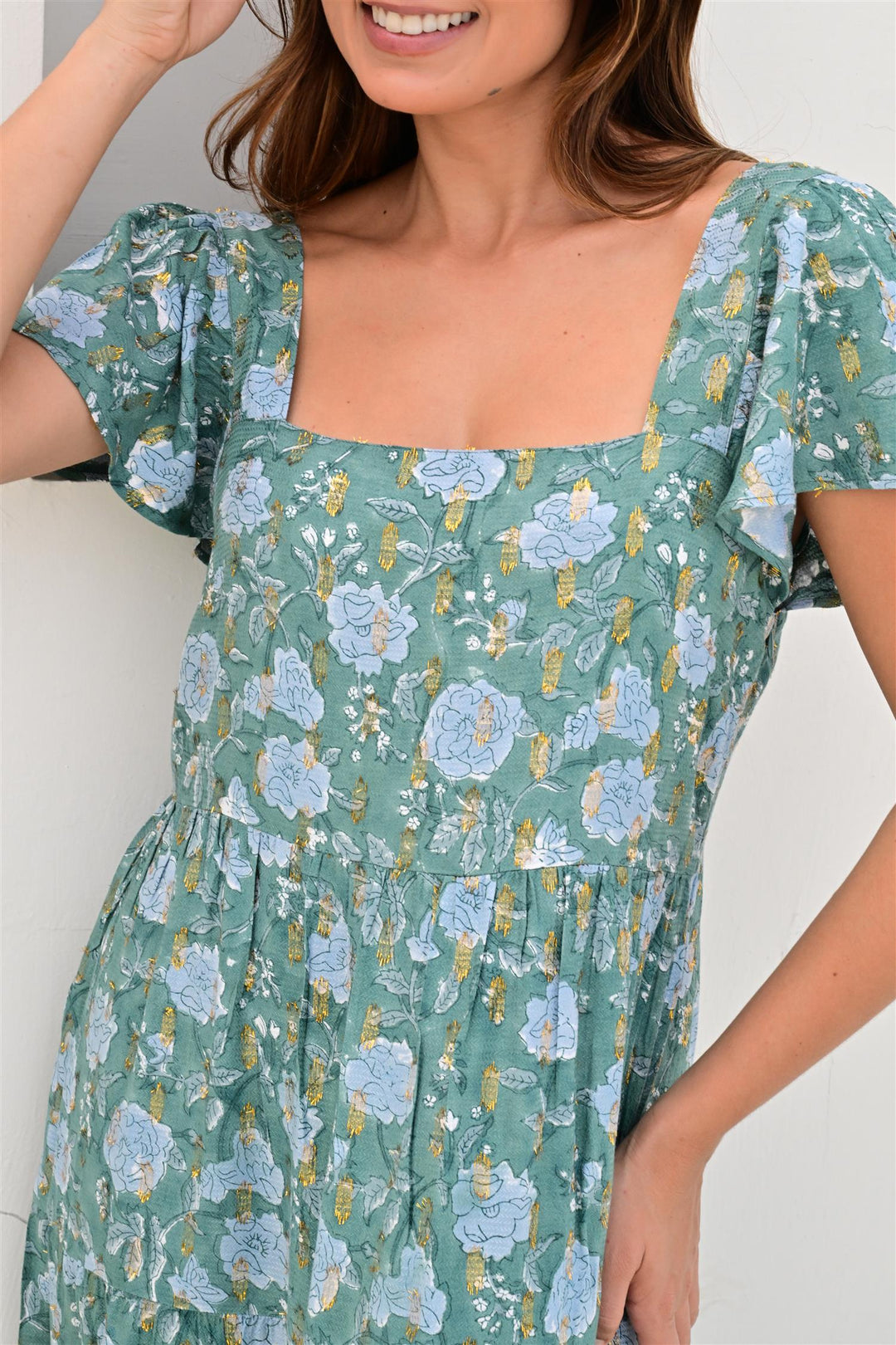 Montpellier kjole lang teal green lurex