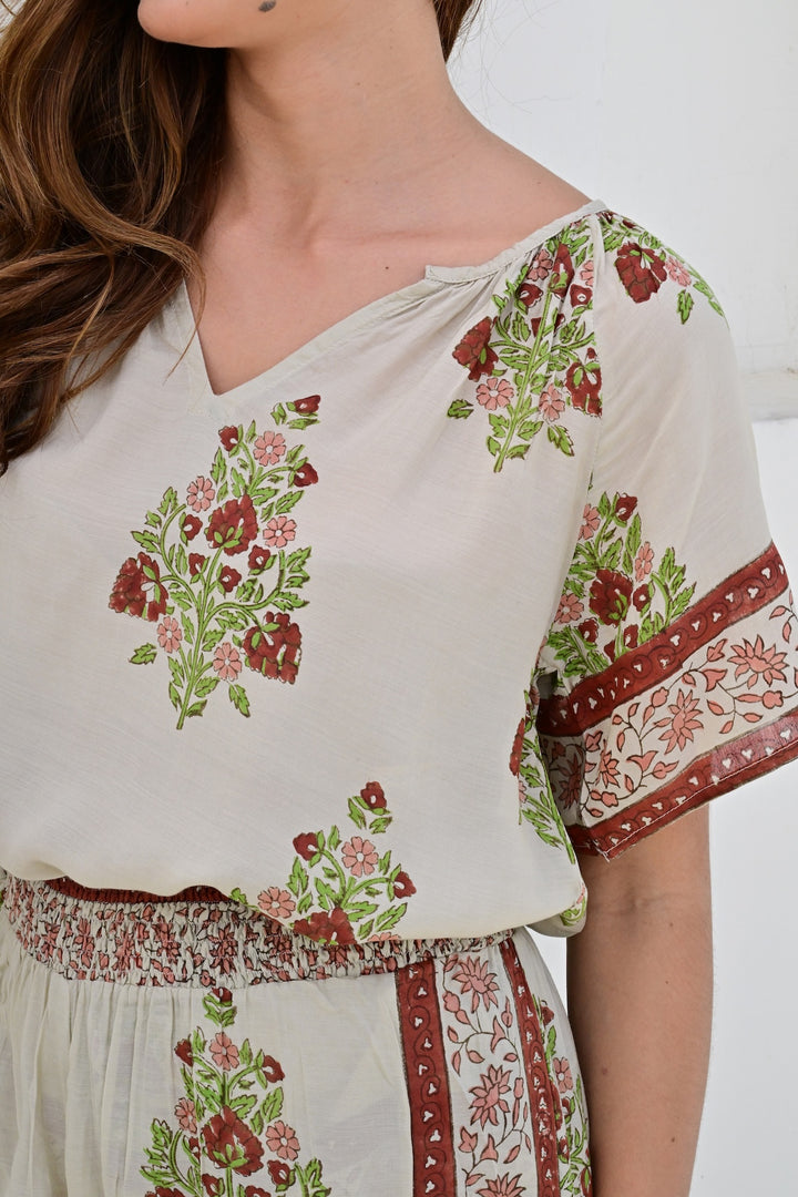 Nimes topp sand/maroon