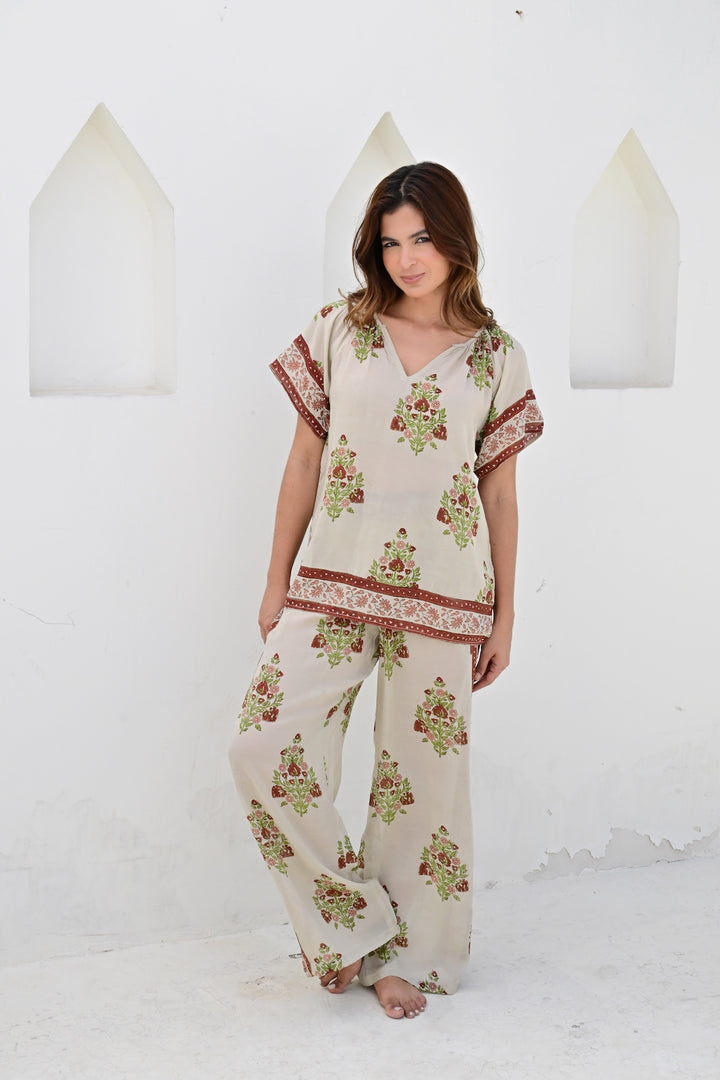 Nimes topp sand/maroon