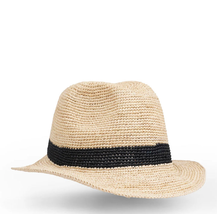 Viviani raffia hatt sort stripet