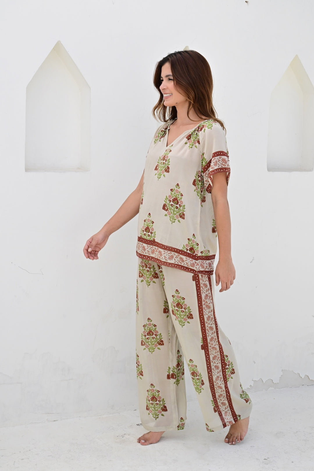 Nimes bukse sand/maroon