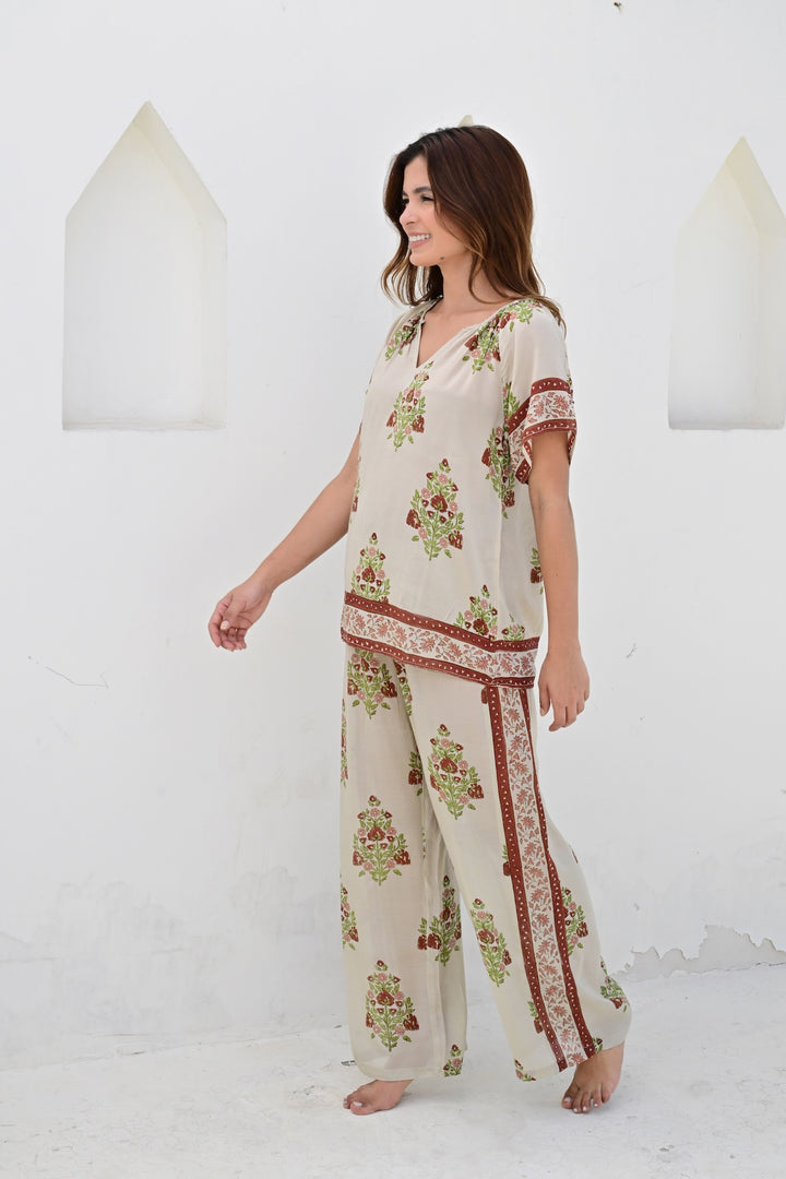 Nimes bukse sand/maroon