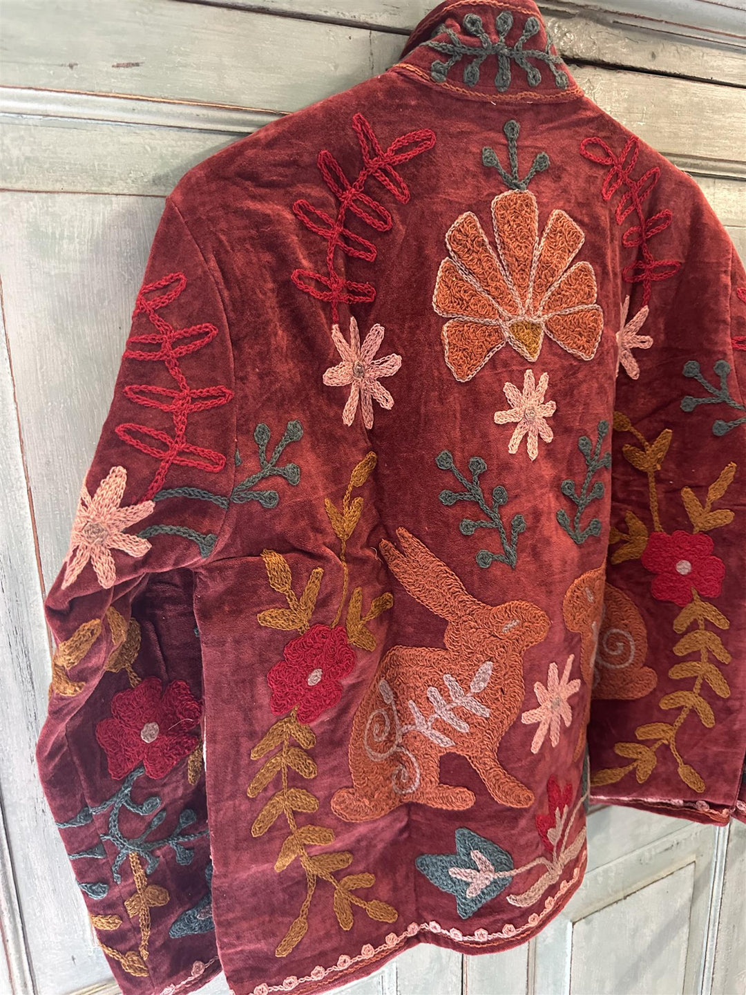 Anouska jakke velur med broderier burgundy