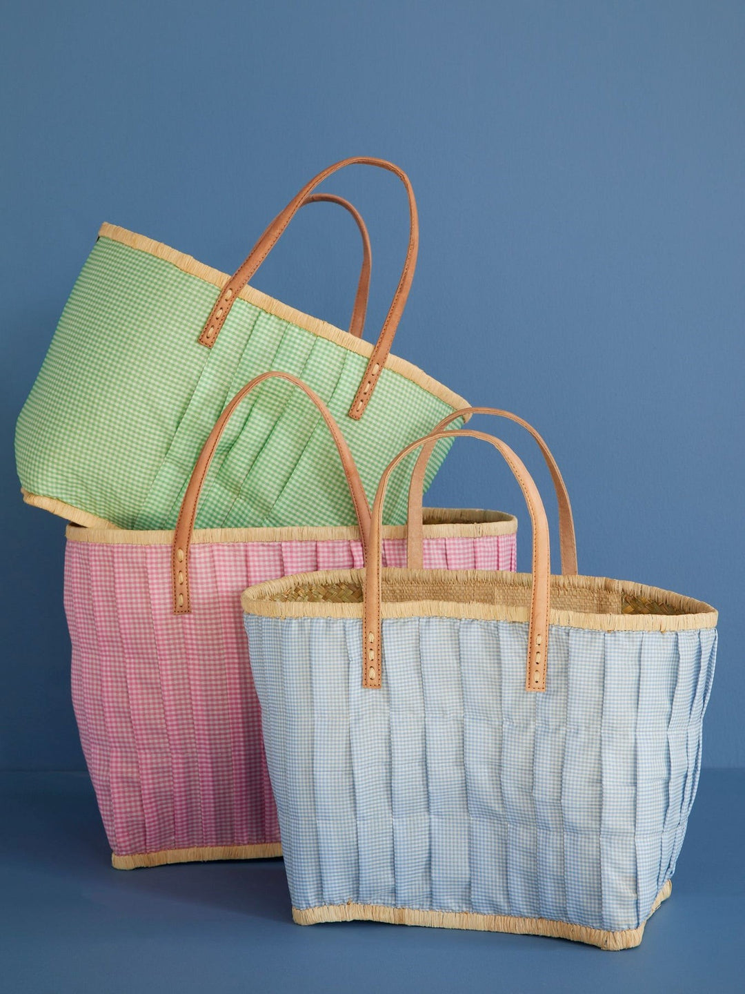 Raffia bag large check dark pink vichy