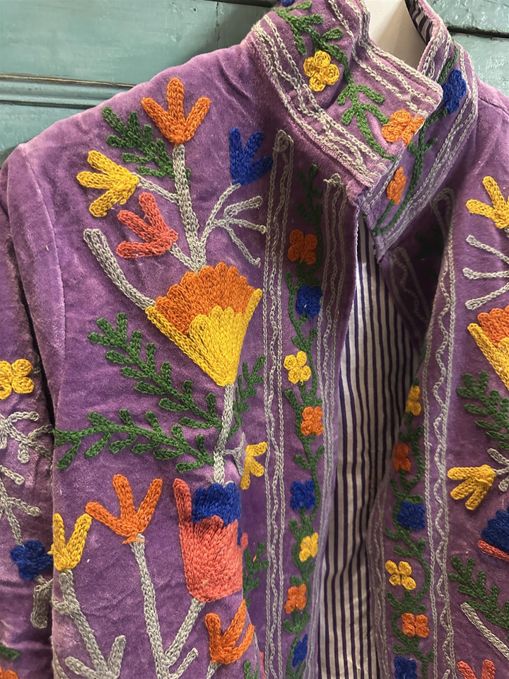 Anouska jakke velur med broderier purple