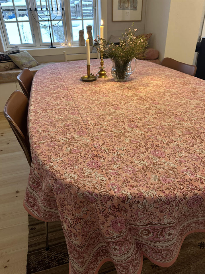Duk Fleur pink 150 x 250 cm blokktrykket