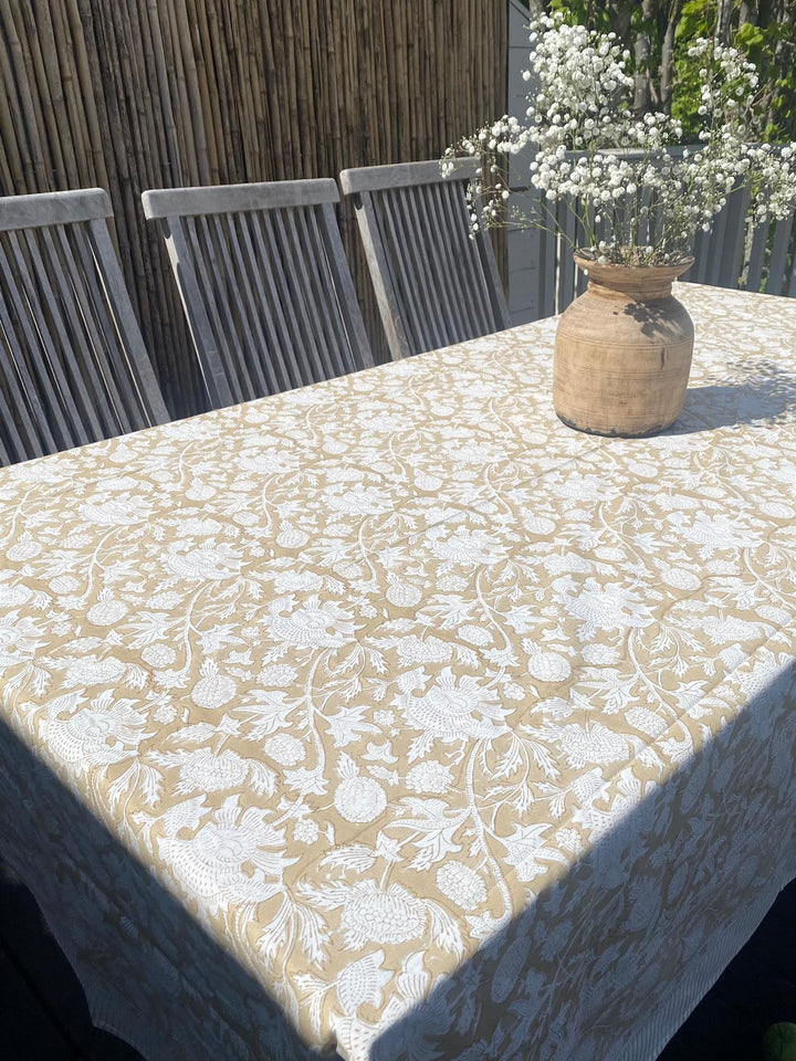 Duk blokktrykk 150 x 250 cm Beige