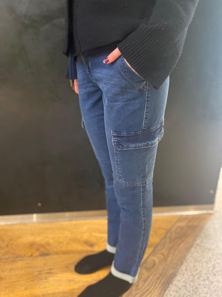 Cargo jog denim high rise dark stone