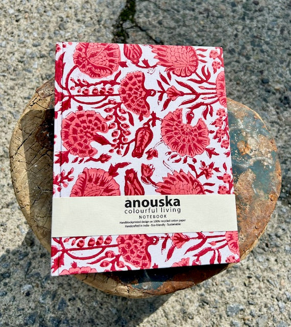 Notatbok large blokktrykket omslag raspberry
