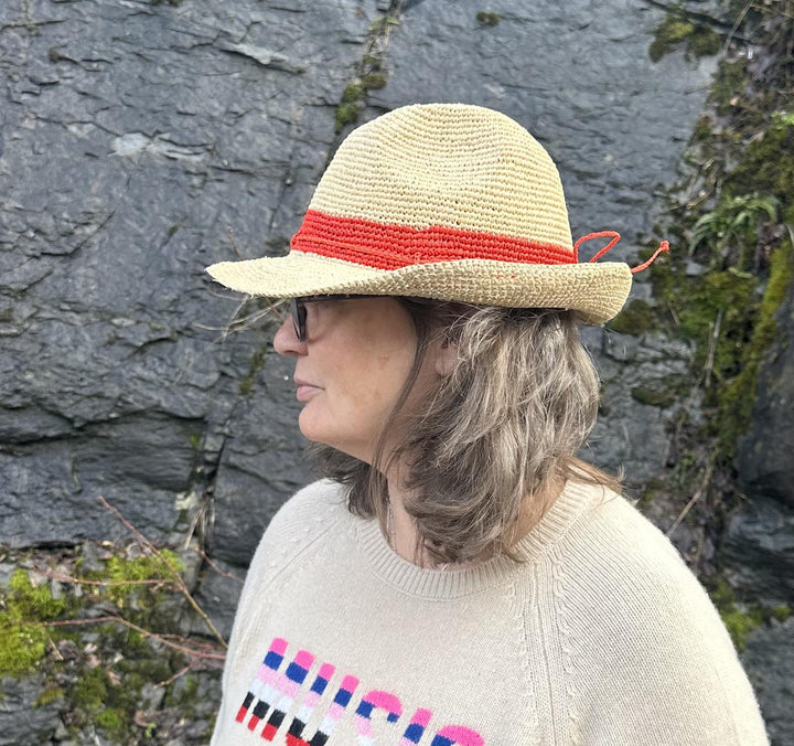 Viviani raffia hatt korall stripet