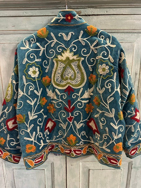 Anouska jakke velur med broderier petroleum