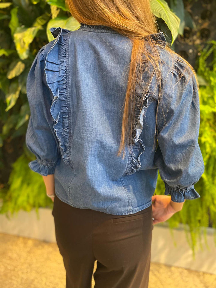 Denim bluse ruffle