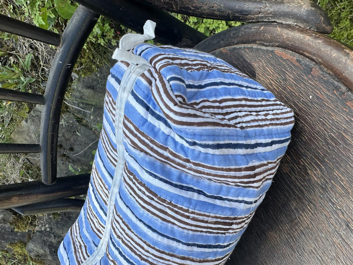 Toalettmappe blokktrykket stripe blues