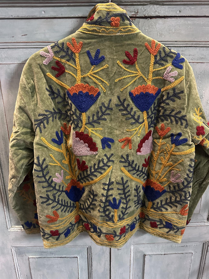 Anouska jakke velur med broderier green