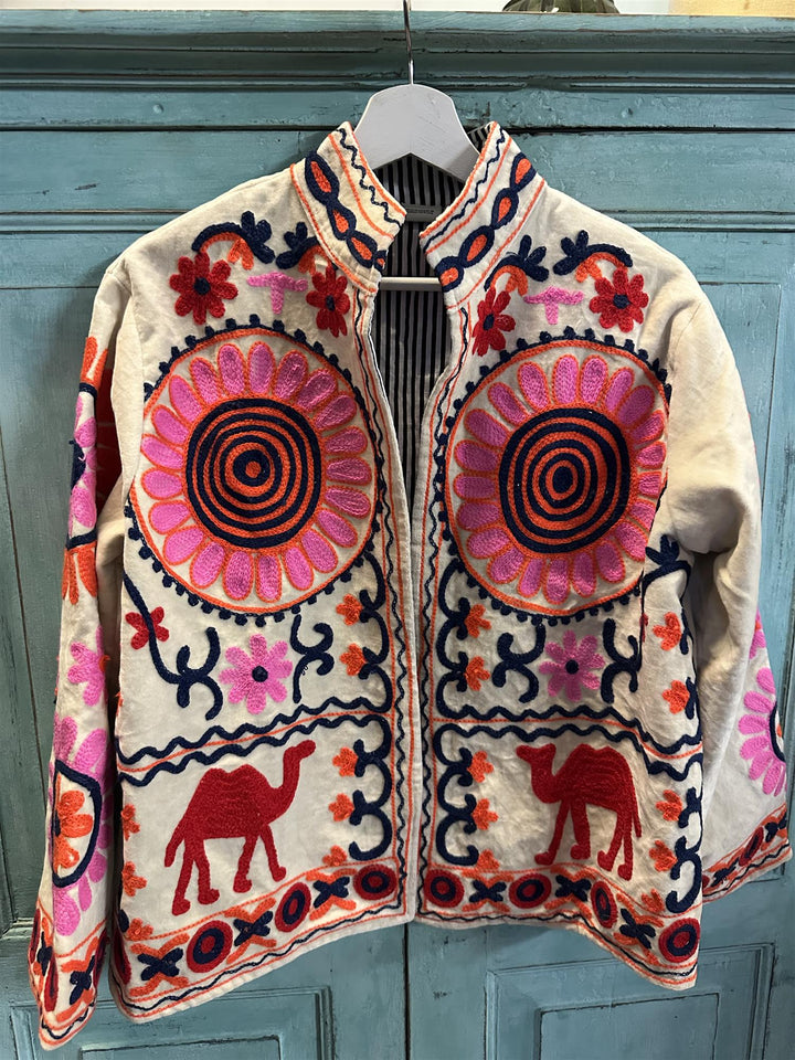 Anouska jakke velur med broderier off white neon pink