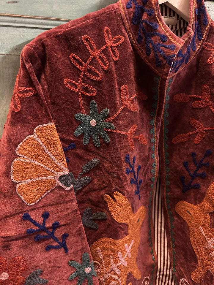 Anouska jakke velur med broderier burgundy