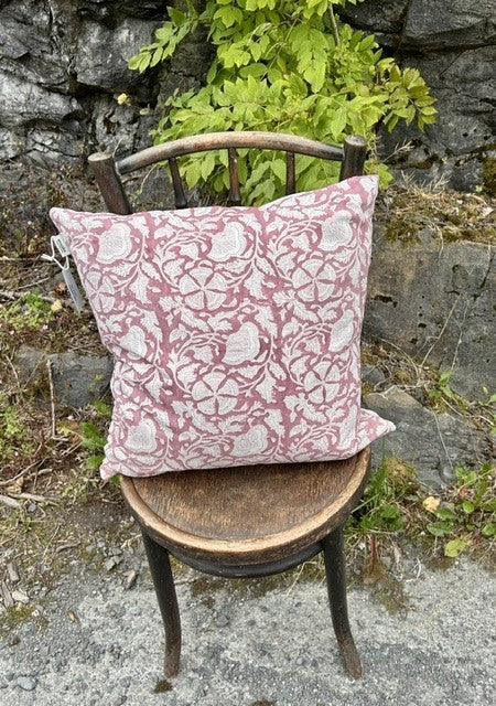 Putetrekk 100% lin blokktrykket mønster 50x50 cm natur & old rose