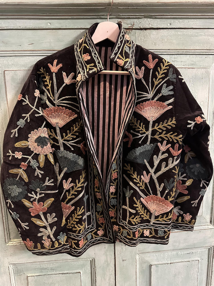 Anouska jakke velur med broderier black