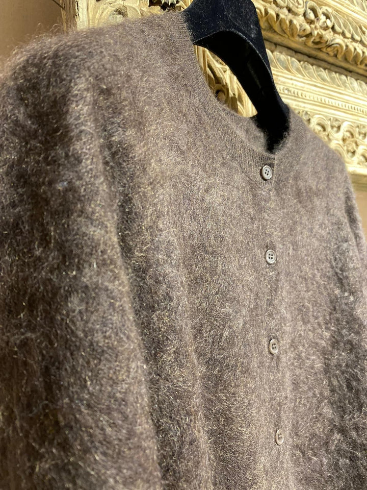 Cardigan børstet cashmere brun
