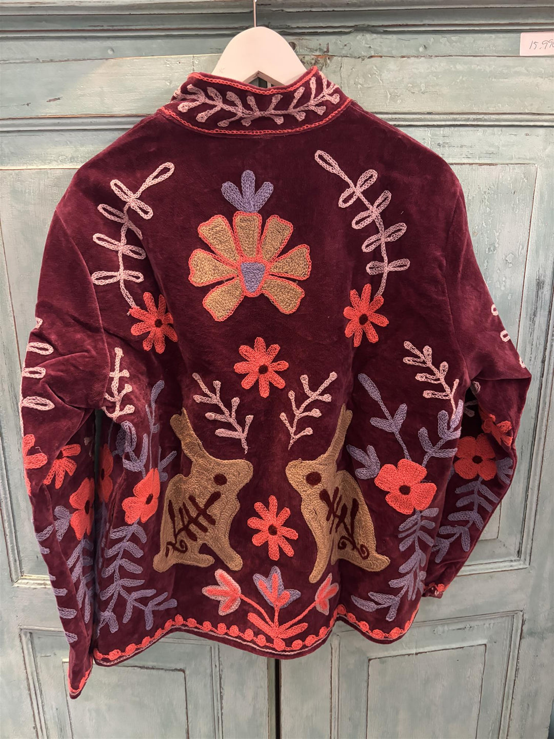 Anouska jakke velur med broderier burgunder/ rød blomster