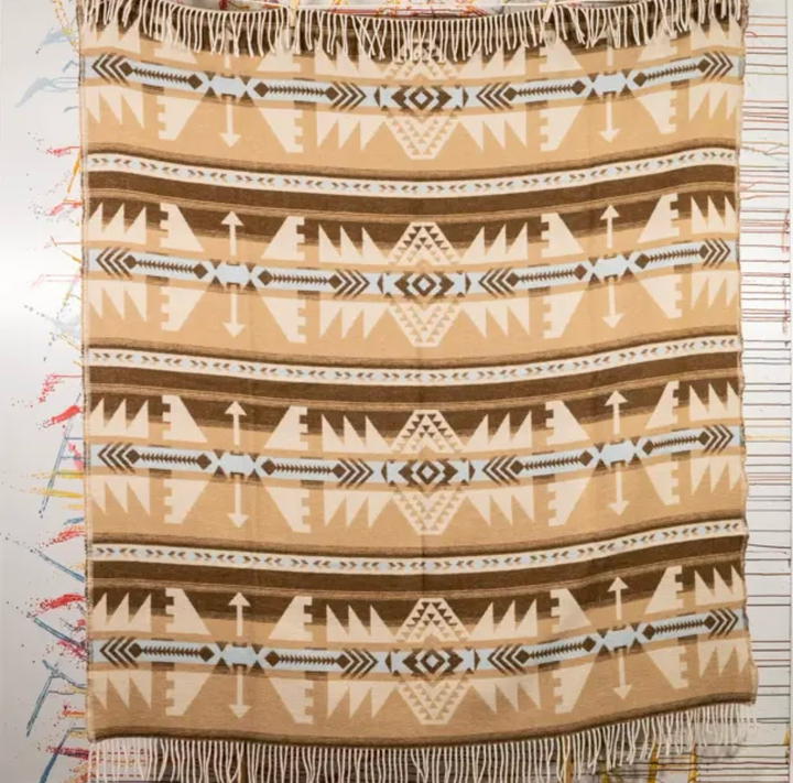 Pledd Navajo beige/camel/lysblå