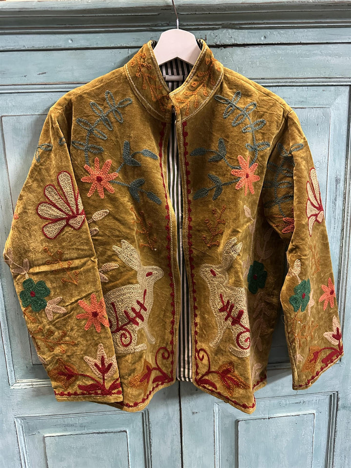 Anouska jakke velur med broderier olive