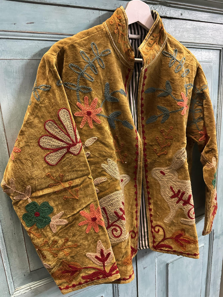 Anouska jakke velur med broderier olive