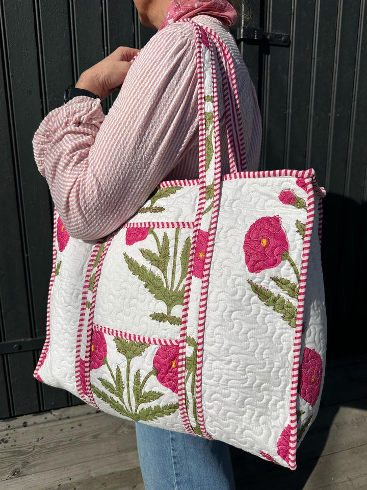 Vattert bag hvit/pink