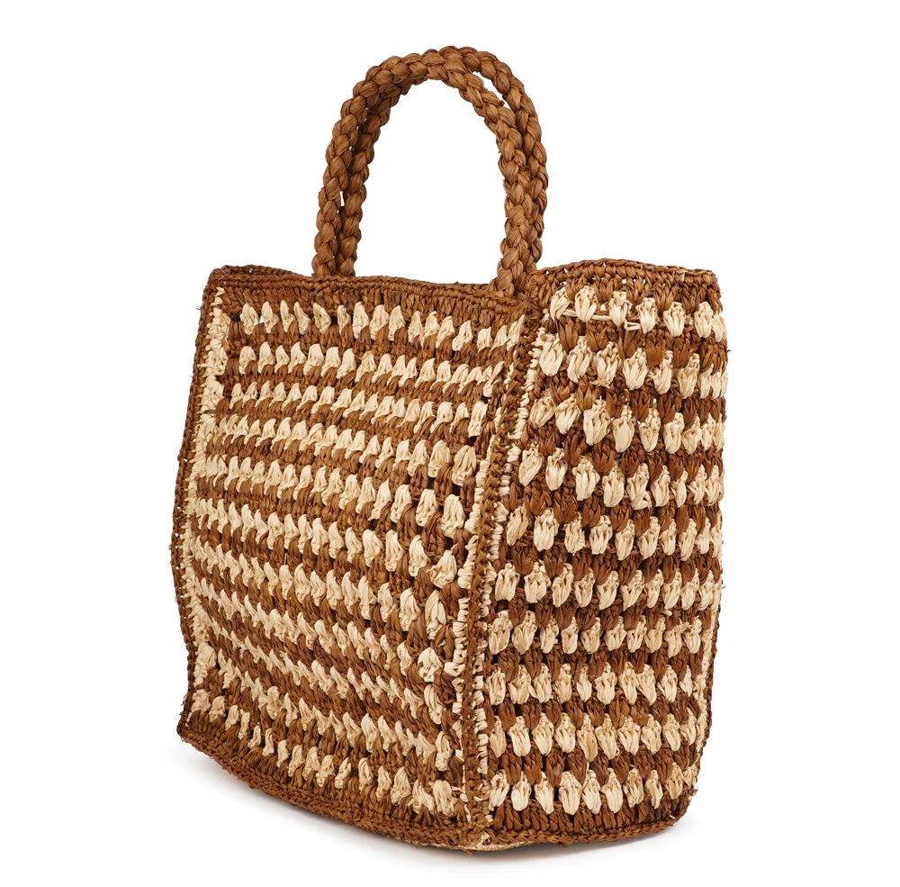 Farella heklet bag raffia natural/kanel