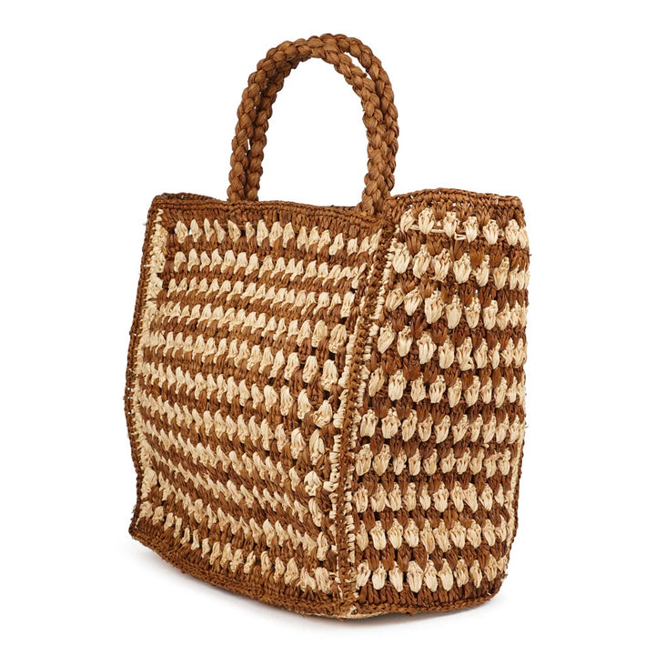 Farella heklet bag raffia natural/kanel