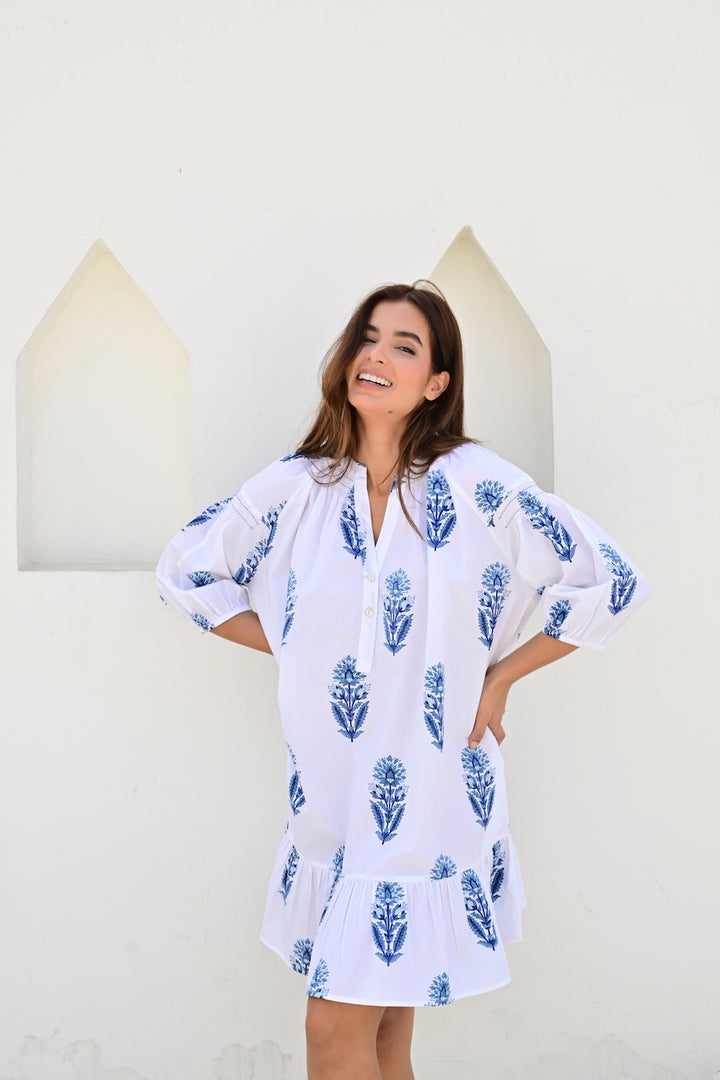 Bayonne kort kjole poplin white/blue