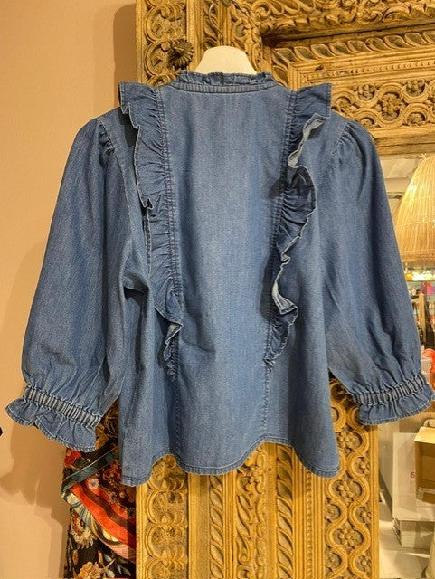 Denim bluse ruffle