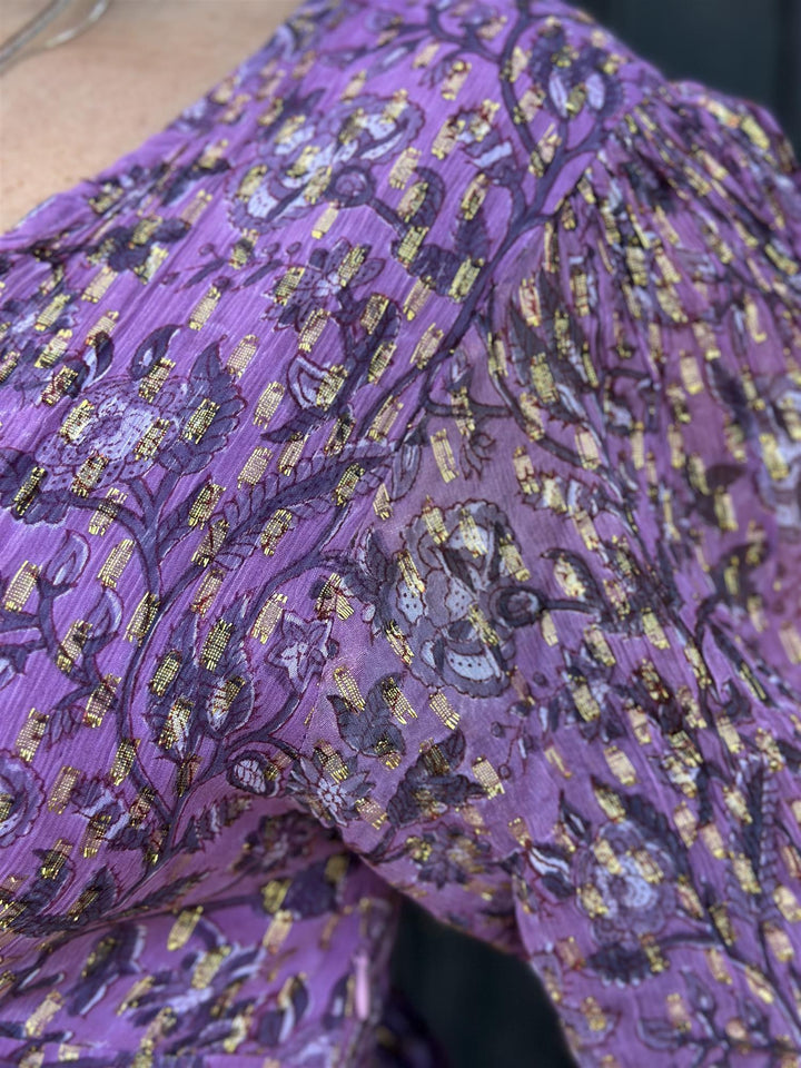 Lene lang kjole med lurex pink/purple