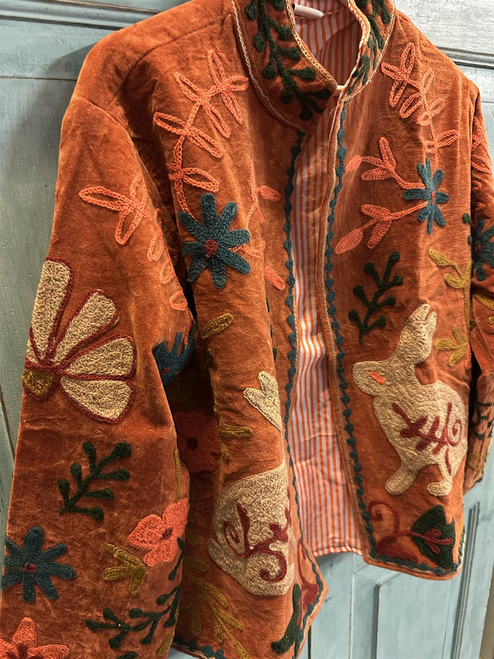 Anouska jakke velur med broderier rust