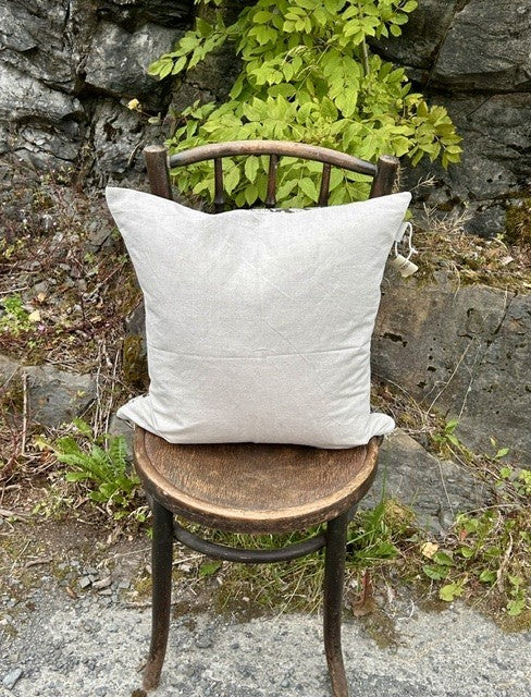 Putetrekk 100% lin blokktrykket mønster 50x50 cm natur & sort
