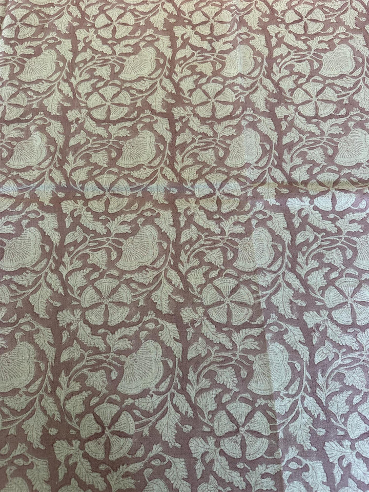 Duk 100% lin blokktrykket mønster 150x350 cm old rose