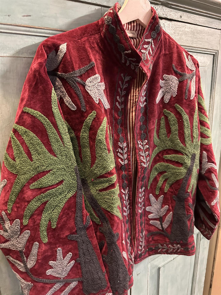 Anouska jakke velur med broderier burgundy