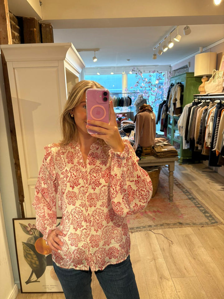 Alexandra bluse rød/hvit