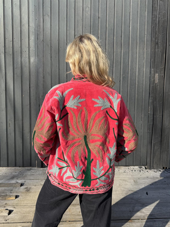 Anouska jakke velur med broderier coral
