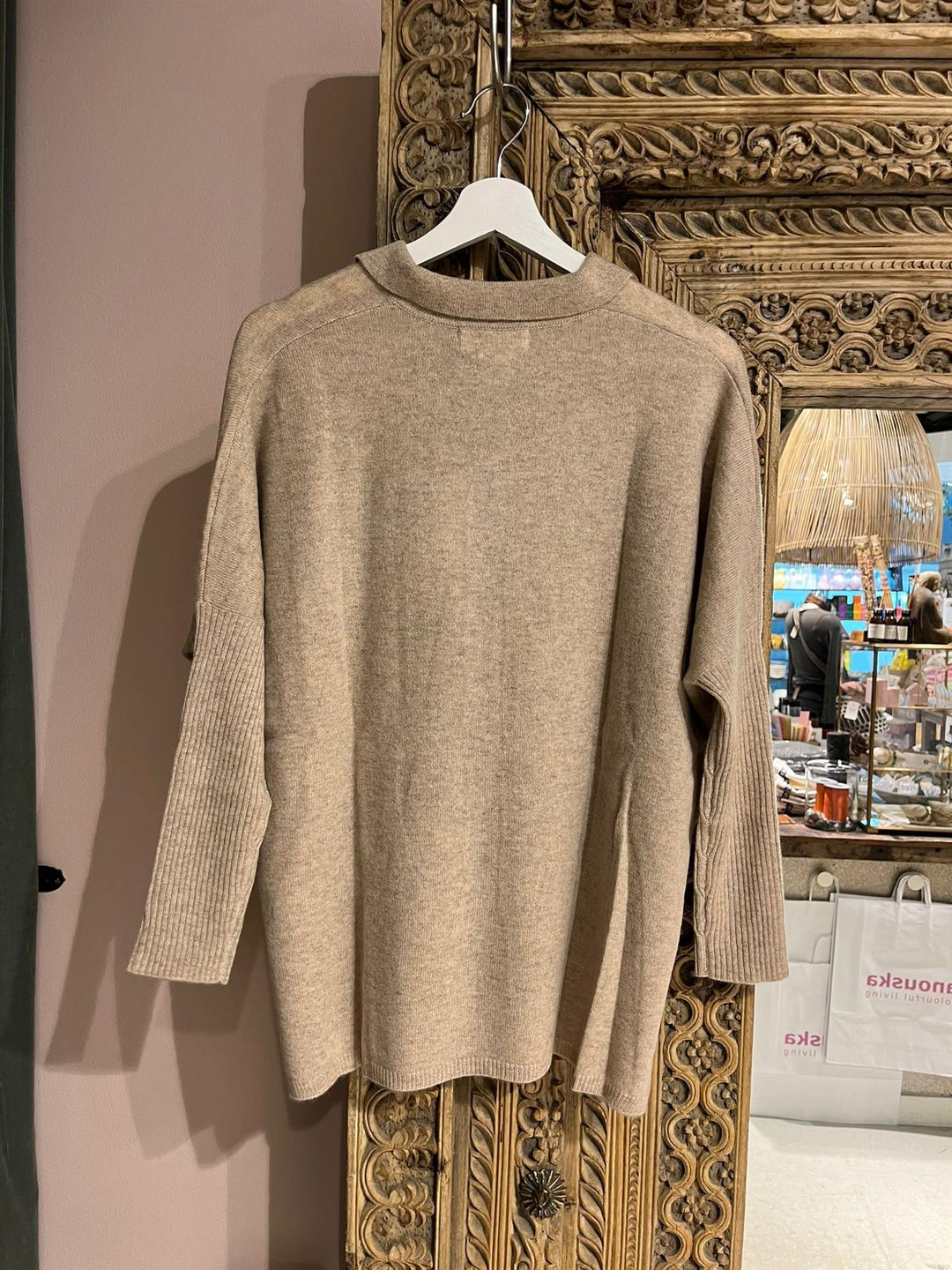 Andrea cashmere jakke med krage sandstone