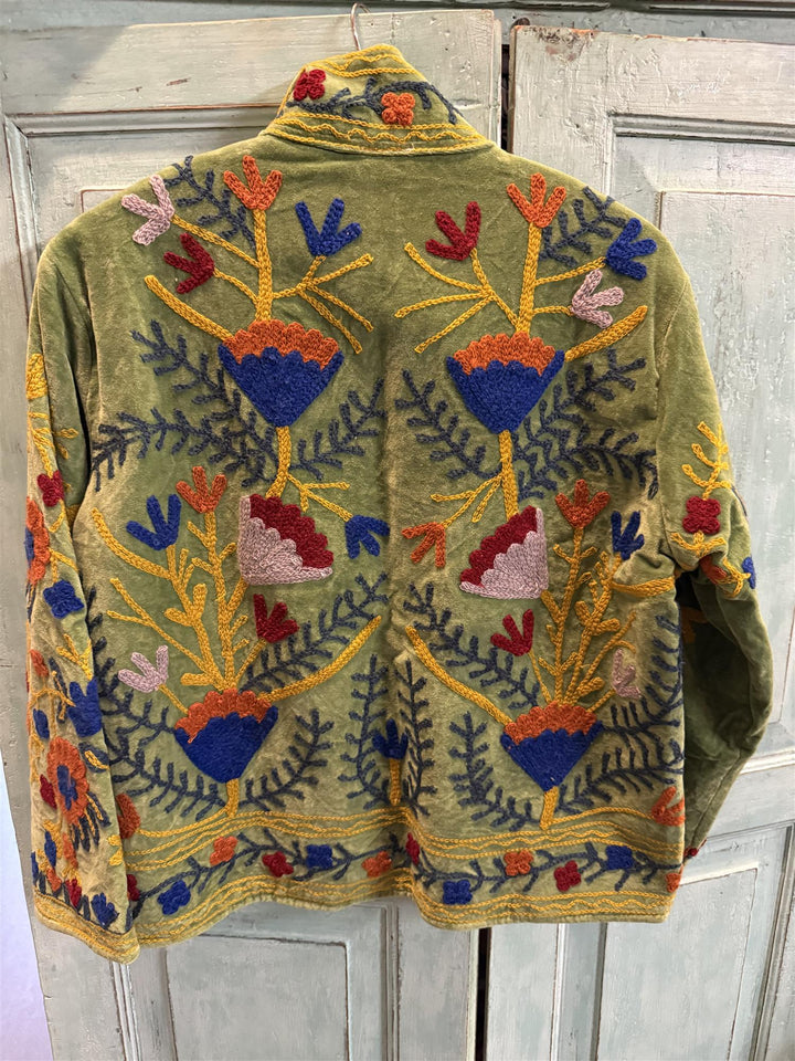 Anouska jakke velur med broderier apple green