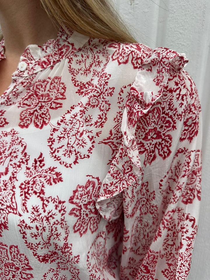 Alexandra bluse rød/hvit