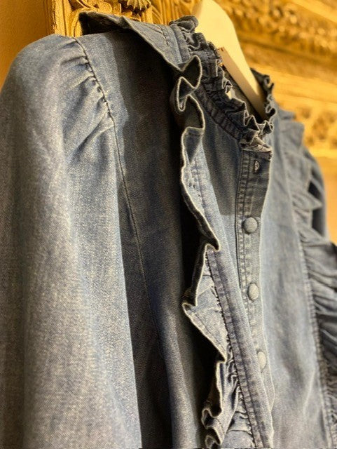 Denim bluse ruffle